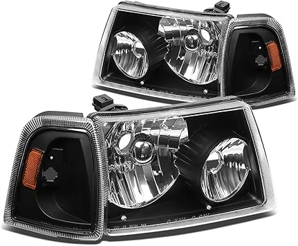 DNA MOTORING HL-OH-FRAN01-BK-AM Pair of Headlights Compatible with Ford Ranger 2001-2011, Black Housing/Amber Corner