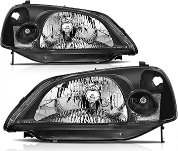 SCITOO Headlights For Honda Civic 2001-2003 Headlamps Black Housing Clear Reflector Clear Lens Driver and Passenger Side