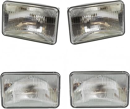 TRQ Rectangle Sealed Beam High & Low Beam Headlights 4 Piece Set Kit