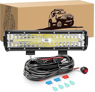 GOOACC 12Inch 300W Triple Row Led Light Bar Spot Flood Combo Driving Lighting Off Road Lights Led Lamp Working Light with 16AWG Wiring Harness for Truck Golf Cart SUV ATV UTV Boat, 2 Years Warranty