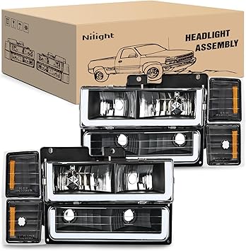 Nilight Headlights Assembly Led DRL for Chevy Silverado 1500 2500 3500 1994 1995 1996 1997 1998,1994-1998 Tahoe / C10 / CK/Suburban,(Side Maker Light Not for GMC Yukon)