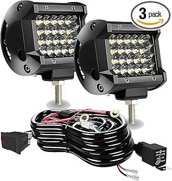 LED Pod Lights,TURBO SII 4 Inch 72W Quad Row Spot Beam LED Cubes Lights Fog Lights W/Wiring Harness for Jeep Truck Ford ATV UTV SUV Boats