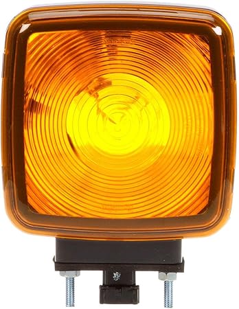 Truck-Lite 5800AA Incandescent Light (Signal-Stat 5800 Series Yellow Square Dual Face, Side Marker, 1 Bulb, 3 Wire, Pedestal Light, 2 Stud, Black, Stripped End)