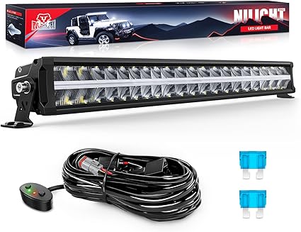 Nilight 30 Inch LED Light Bar DRL 240W 24800LM Anti-Glare Flood Spot Offroad LED Driving Light IP68 w/ 12AWG DT Connector Wiring Harness for Pickup Truck SUV ATV UTV Boat 4x4 Jeep