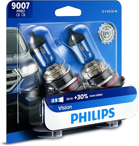 Philips 9007PRB2 Vision Upgrade Headlight Bulb with up to 30% More Vision, 2 Pack Clear