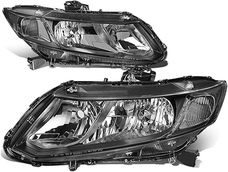 DNA Motoring HL-OH-HC12-BK-CL1 Black Housing Headlights Replacement For 12-15 Civic