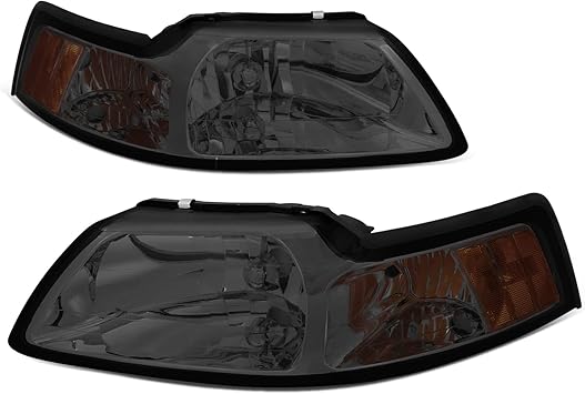 DNAMotoring HL-OH-FM99-SM-AM Amber Smoke Lens Headlights Assembly Compatible with 99-04 Mustang,Left & Right Side