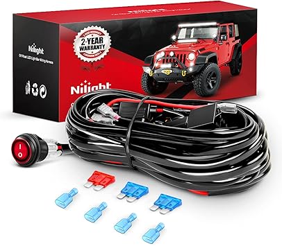 Nilight - NI -WA 06 LED Light Bar Wiring Harness Kit - 2 Leads 12V On Off Switch Power Relay Blade Fuse for Off Road Lights Work Light, 2 Years Warranty,Black