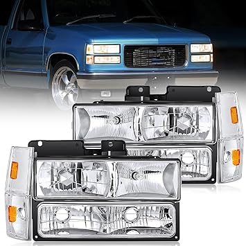 Nilight Headlight Assembly Compatible with 1988 1989 1990 1991 1992 1993 Chevrolet GMC C/K 1988-1993 Silverado Suburban Sierra Blazer Tahoe Yukon Chrome Housing Amber Reflector