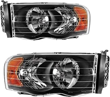 KAX Headlights Assembly for Ram1500 2002-2005, Ram2500 2003-2005, Ram3500 2003-2005 AMBK Replacement Automotive Headlight Left and Right 2pcs with Amber Reflector