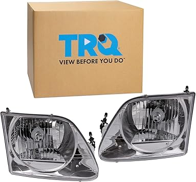 TRQ Headlight Assembly Set Headlights Driver & Passenger Side Halogen Compatible with 1997-2002 Ford Expedition 1997-2003 F-150 2004 F-150 Heritage 1997-1999 F-250 FO2502182 FO2503182