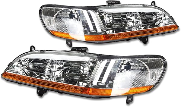 DNA MOTORING Pair of Headlights Compatible with 98-02 Honda Accord,Chrome/Amber,HL-OH-HA98-CH-AB