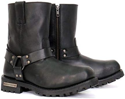 Hot Leathers BTM1004 Men's Black 8-inch Short Harness Leather Boots with Lug Sole - 12