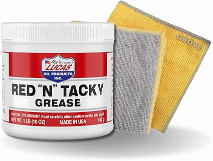 Lucas Red and Tacky Grease + 2 Microfiber Towels - Red N Tacky Grease - Red Grease & Lucas Grease - Car Tractor Grease Water Resistant - Lucas Grease Red Rubber Grease | Lucas Red N Tacky Grease, 16oz