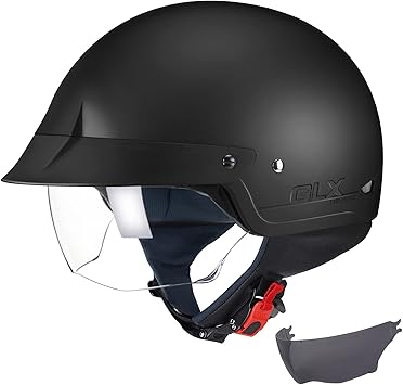 GLX M14 Cruiser Scooter Motorcycle Half Helmet with Free Tinted Retractable Visor DOT Approved (Matte Black, Large)