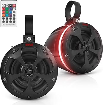 Pyle PLUTV45BTR Waterproof 2 Way 4 Inch 800W Marine Grade Tower Amplified Vehicle Speaker System Pair for Boats, ATVs, and UTVs with RGB Party Lights