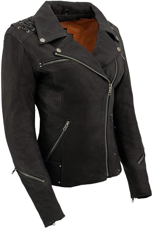 Milwaukee Leather MLL2525 Women's Black Leather Lightweight Lace to Lace Jacket