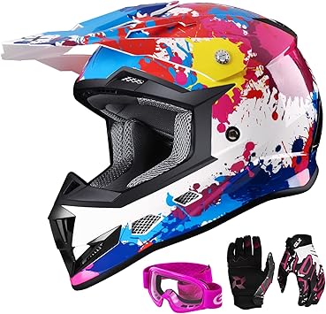 GLX GX623 DOT Kids Youth ATV Off-Road Dirt Bike Motocross Motorcycle Full Face Helmet Combo Gloves Goggles for Boys & Girls (Camouflage, Small)