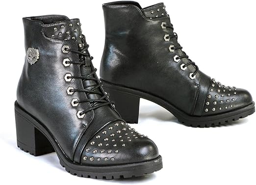 Milwaukee Leather MBL9426 Women's Distress Black Rocker Fashion Boots with Studded Instep