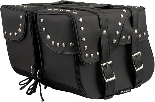 Milwaukee Leather SH645ZB Black 2-Strap PVC Zip Off Throw Over Motorcycle Saddlebags with Chrome Studs - One Size