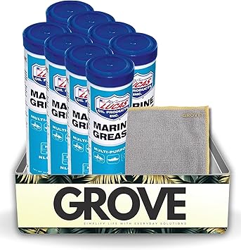 Marine Grease 14 oz Bundle with Microfiber Cloth - Heavy Duty Marine Grease for Trailer Wheel Bearings, Chassis Lubrication, and Outboards - Extreme Pressure - Rust & Oxidation Resistant - (9 Items)