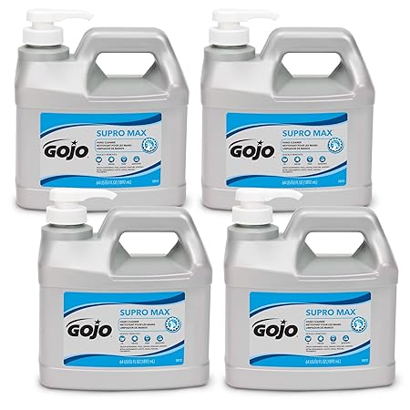 GOJO SUPRO MAX Hand Cleaner, 1/2 Gallon Heavy Duty Hand Cleaner Pump Bottle (Pack of 4) – 0972-04