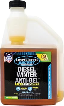 Hot Shot's Secret Diesel Winter Anti-Gel– 16 Oz Squeeze, 7-in-1 Diesel Fuel Additive – Prevents Gelling and Fuel Line Freeze-Ups – Boosts Cetane – Cleans Injectors – Improves Performance, Amber