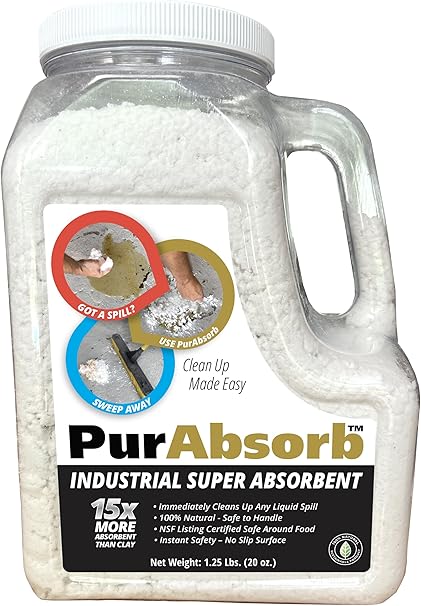 Industrial Super Absorbent 1.25lb Shaker Jar of Cellulose Oil Absorbent. 100% Organic. 15x's More Absorbent Than Clay Oil Absorbent.