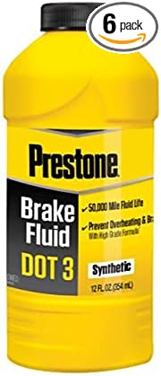 Prestone DOT 3 Brake Fluid, 12 oz, Pack of 12, Yellow, (AS400Y)