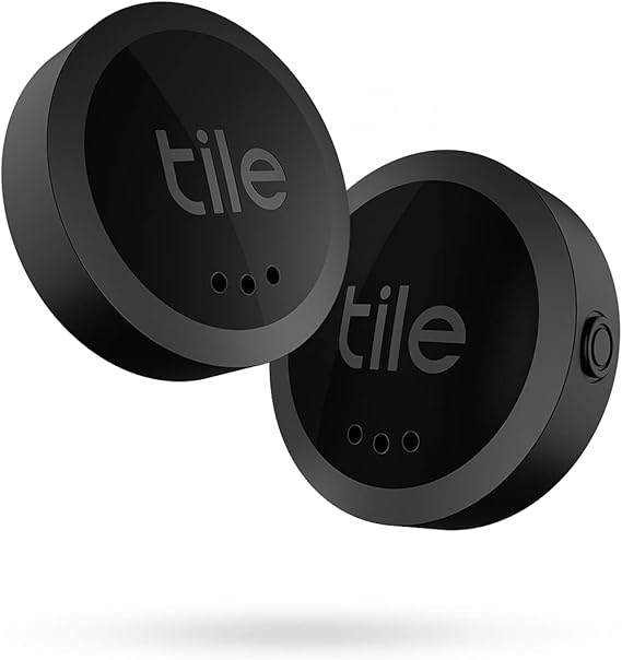 Tile Sticker 2-Pack. Small Bluetooth Tracker, Remote Finder and Item Locator, Pets and More; Up to 250 ft. Range. Water-Resistant. Phone Finder. iOS and Android Compatible,Black