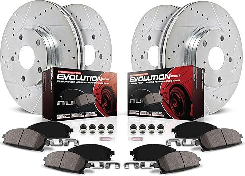 Power Stop K4477 Front and Rear Z23 Carbon Fiber Brake Pads with Drilled & Slotted Brake Rotors Kit For INFINITI FX35 2005-2008, INFINITI FX45 2005-2008 [Model Specific]