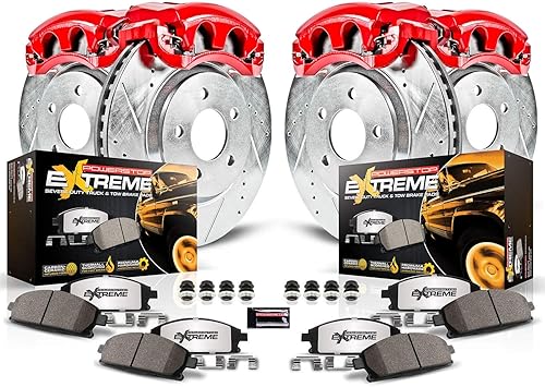 Power Stop KC1944A-36 Front and Rear Z36 Truck and Tow Brake Pads with Drilled and Slotted Rotors Kit with Calipers For Ford F150 Lincoln Mark Lt 4WD 4X4