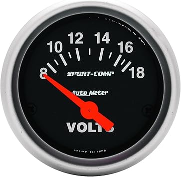 Auto Meter 3391 Sport-Comp Electric Voltmeter Gauge, 2.3125 in.