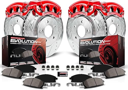 Power Stop KC2154 Z23 Evolution Sport Brake Kit with Powder Coated Calipers Brake Pads, Drilled and Slotted Rotors For 2003 2004 2005 2006 Jeep Wrangler [Models with Rear Disc]