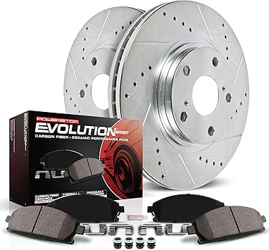 Power Stop K5247 Front Z23 Carbon Fiber Brake Pads with Drilled & Slotted Brake Rotors Kit For Chrysler Town & Country, Dodge Caravan, Dodge Grand Caravan [Model Specific]