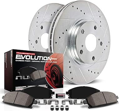 Power Stop K5729 Rear Z23 Carbon Fiber Brake Pads with Drilled & Slotted Brake Rotors Kit and 1 Rear Sensor Wire