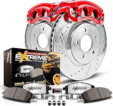 Power Stop KC1799-36 Z36 Truck & Tow Rear Caliper Kit-Drilled/Slotted Brake Rotors, Carbon-Fiber Ceramic Brake Pads, Calipers For Ford F-250 Super Duty, Ford F-350 Super Duty [Model Specific]