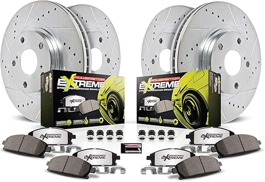 Power Stop K1383-26 Front and Rear Z26 Carbon Fiber Brake Pads with Drilled & Slotted Brake Rotors Kit For Ford Mustang 2005-2010 [Model Specific]