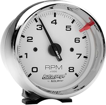 AUTO METER 2304 Autogage White Face Tachometer,3.750 in.