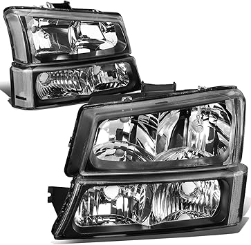 DNA MOTORING Pair Headlight Assembly Compatible with 2003-2006 Chevy Silverado 1500 2500 3500 1500 HD 2500 HD Avalanche 1500 2500, w/o Factory Cladding, Black/Clear, HL-OH-CS03-4P-BK-CL1