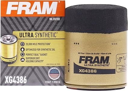 FRAM Ultra Synthetic Automotive Replacement Oil Filter, Designed for Synthetic Oil Changes Lasting up to 20k Miles, XG4386 with SureGrip (Pack of 1)