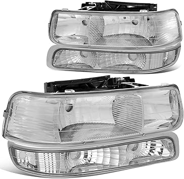 DNA MOTORING HL-OH-CS99-4P-CH-CL1 Headlight Assembly Compatible with 99-02 Silverado 00-06 Suburban/Tahoe Bottom Bumper Lights Fit OE Grill