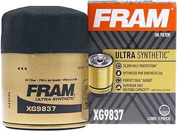 FRAM Ultra Synthetic Automotive Replacement Oil Filter, Designed for Synthetic Oil Changes Lasting up to 20k Miles, XG9837 with SureGrip (Pack of 1)