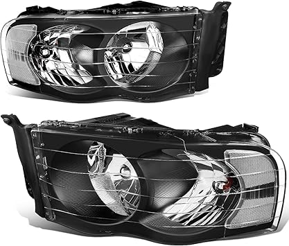 DNA MOTORING HL-OH-DR02-BK-CL1 Black Housing Clear Corner Headlights Compatible with 02-05 Ram 1500/03-05 Ram 2500 3500, Left & Right