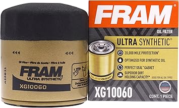 FRAM Ultra Synthetic Automotive Replacement Oil Filter, Designed for Synthetic Oil Changes Lasting up to 20k Miles, XG10060 with SureGrip (Pack of 1)