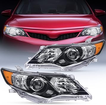 Nilight Headlight Assembly for 2012 2013 2014 Toyota Camry L/LE/XLE/Hybrid LE XLE Headlamps Replacement Black Housing Amber Reflector Driver and Passenger Side