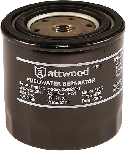 Attwood 11841-4 Universal 10-Micron Fuel/Water Separator Filter with Double Gasket