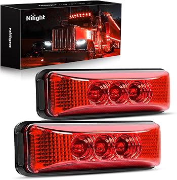 Nilight - TL-32 2PCS 3.9Inch 3 LED Truck Trailer Red Light Front Rear LED Side Marker Lights Clearance Indicator Lamp Rock Light Waterproof Sealed Surface Mounted