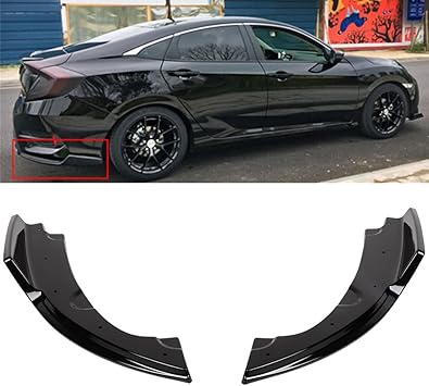 SCITOO Glossy Black Left Right Rear Bumper Canard Splitter Diffuser Valence Lower Spoiler Lip Bumper Splitters Aprons Fit for 2016-2019 for Honda Civic 4 Door Sedan Model