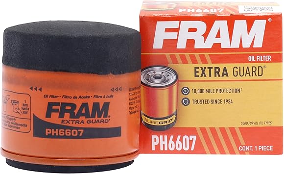 FRAM Extra Guard PH6607, 10K Mile Change Interval Spin-On Oil Filter, black